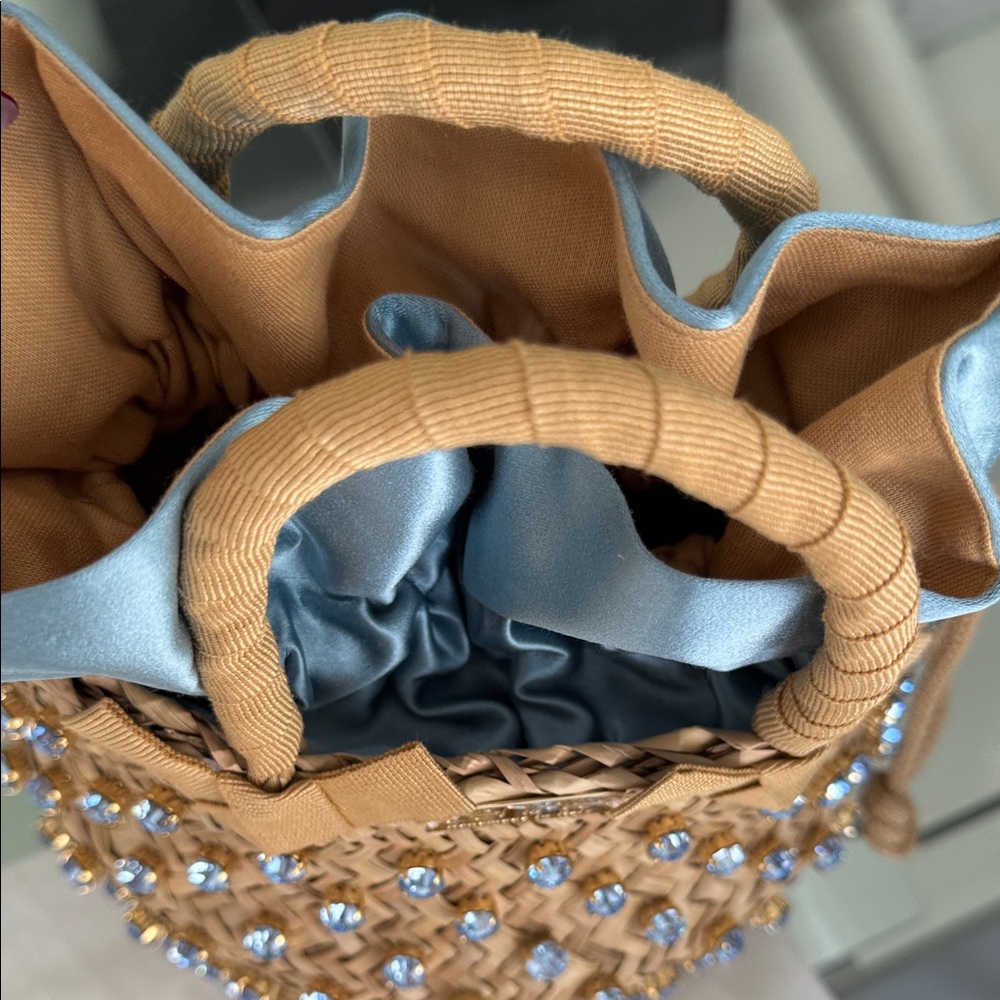 Chic Tan and Blue Embellished Tote - Picture 4 of 7
